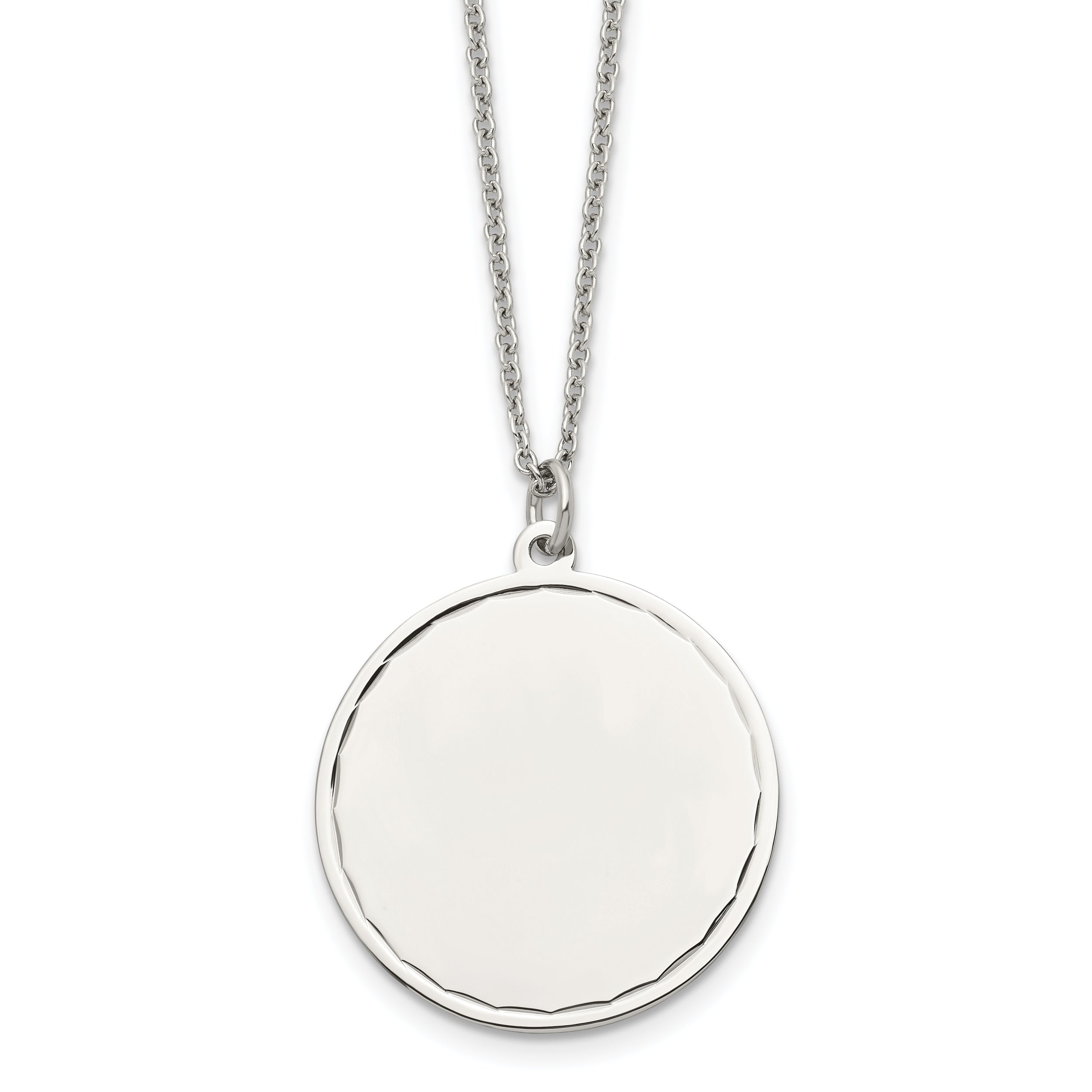 Chisel Stainless Steel Polished Engraveable Round Disc Pendant on an 18 inch Plus a 2 inch Extension Cable Chain Necklace