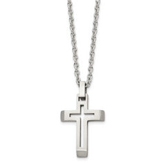 Chisel Stainless Steel Brushed and Polished Cut-out Cross Pendant on a 20 inch Cable Chain Necklace