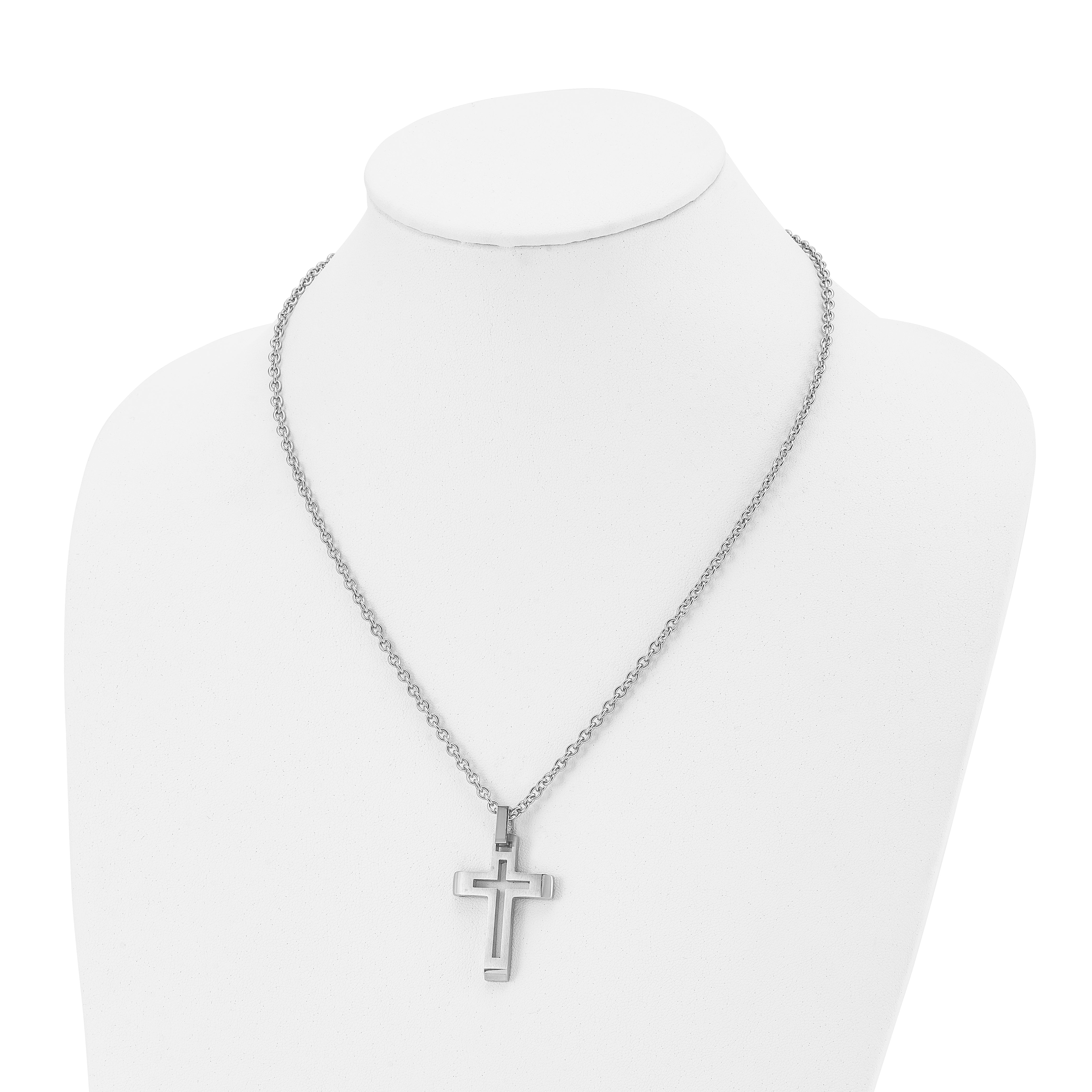 Chisel Stainless Steel Brushed and Polished Cut-out Cross Pendant on a 20 inch Cable Chain Necklace