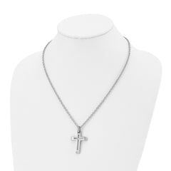 Chisel Stainless Steel Brushed and Polished Cut-out Cross Pendant on a 20 inch Cable Chain Necklace