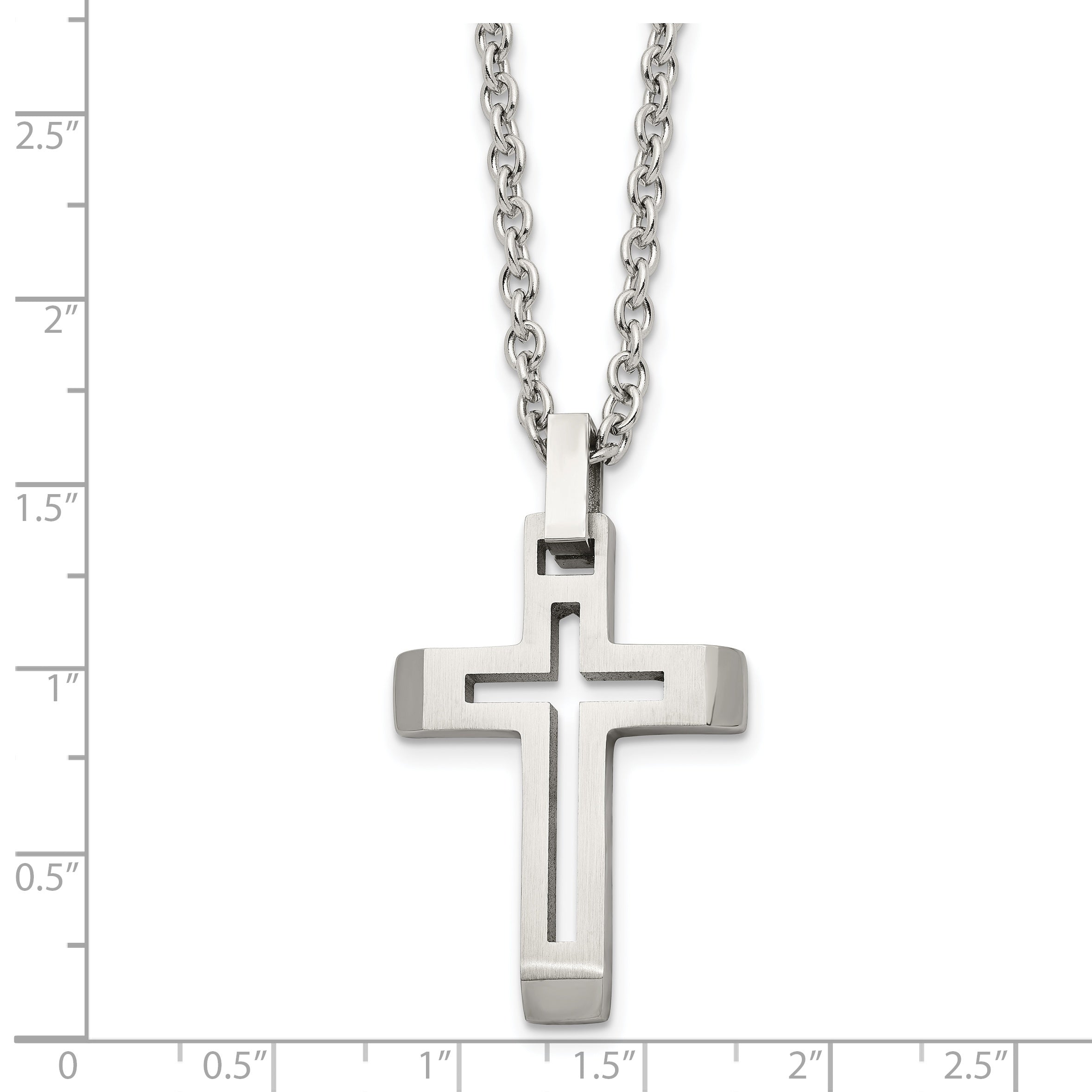 Chisel Stainless Steel Brushed and Polished Cut-out Cross Pendant on a 20 inch Cable Chain Necklace