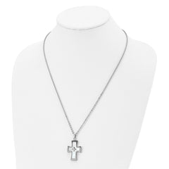 Stainless Steel Polished Mother of Pearl Cross 22in Necklace