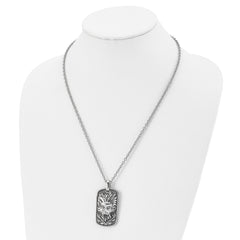 Chisel Stainless Steel Antiqued and Polished Mystical Lion Dog Tag on a 22 inch Cable Chain Necklace