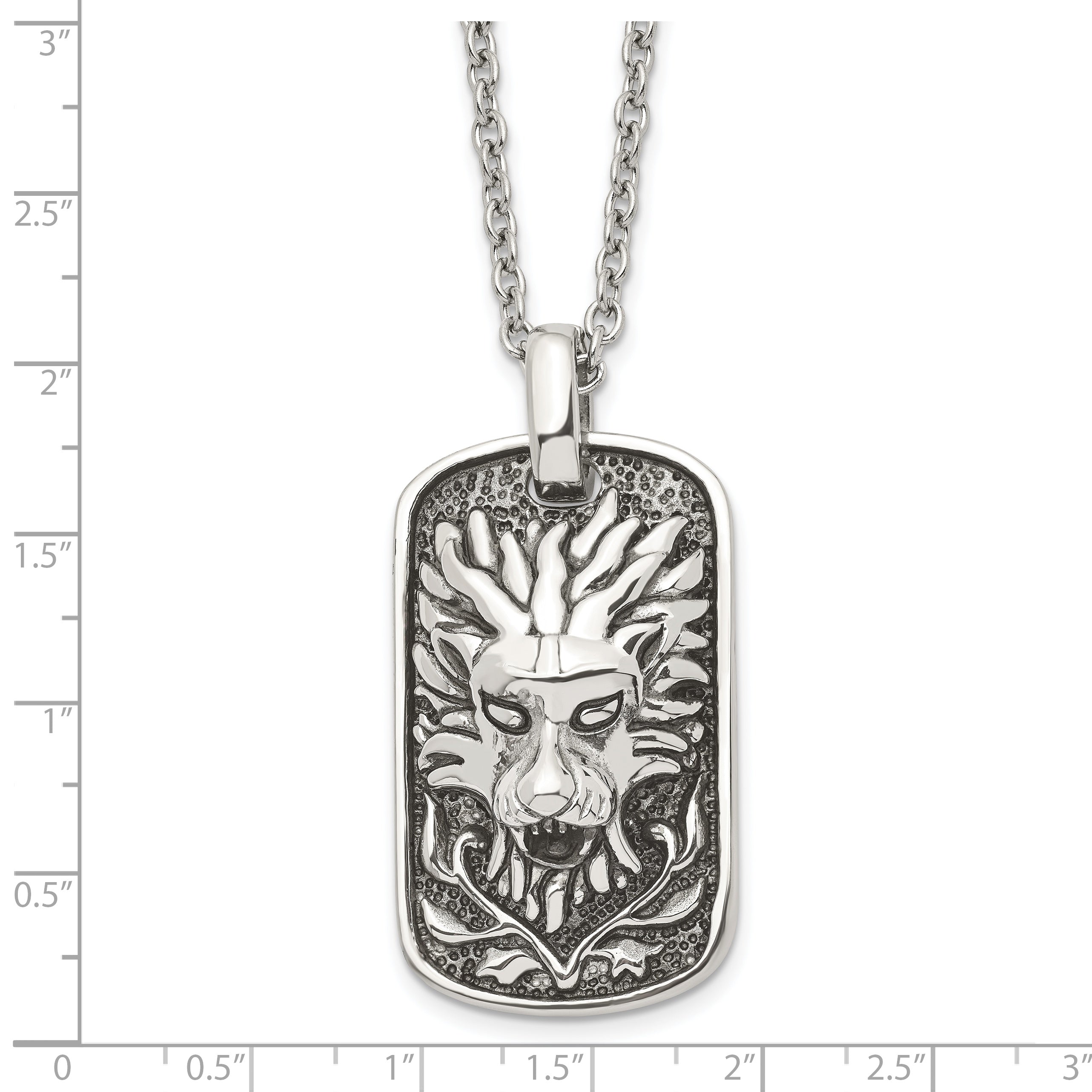 Chisel Stainless Steel Antiqued and Polished Mystical Lion Dog Tag on a 22 inch Cable Chain Necklace