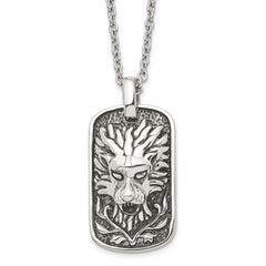 Chisel Stainless Steel Antiqued and Polished Mystical Lion Dog Tag on a 22 inch Cable Chain Necklace