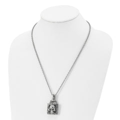 Stainless Steel Antiqued and Polished Skull 22in Necklace