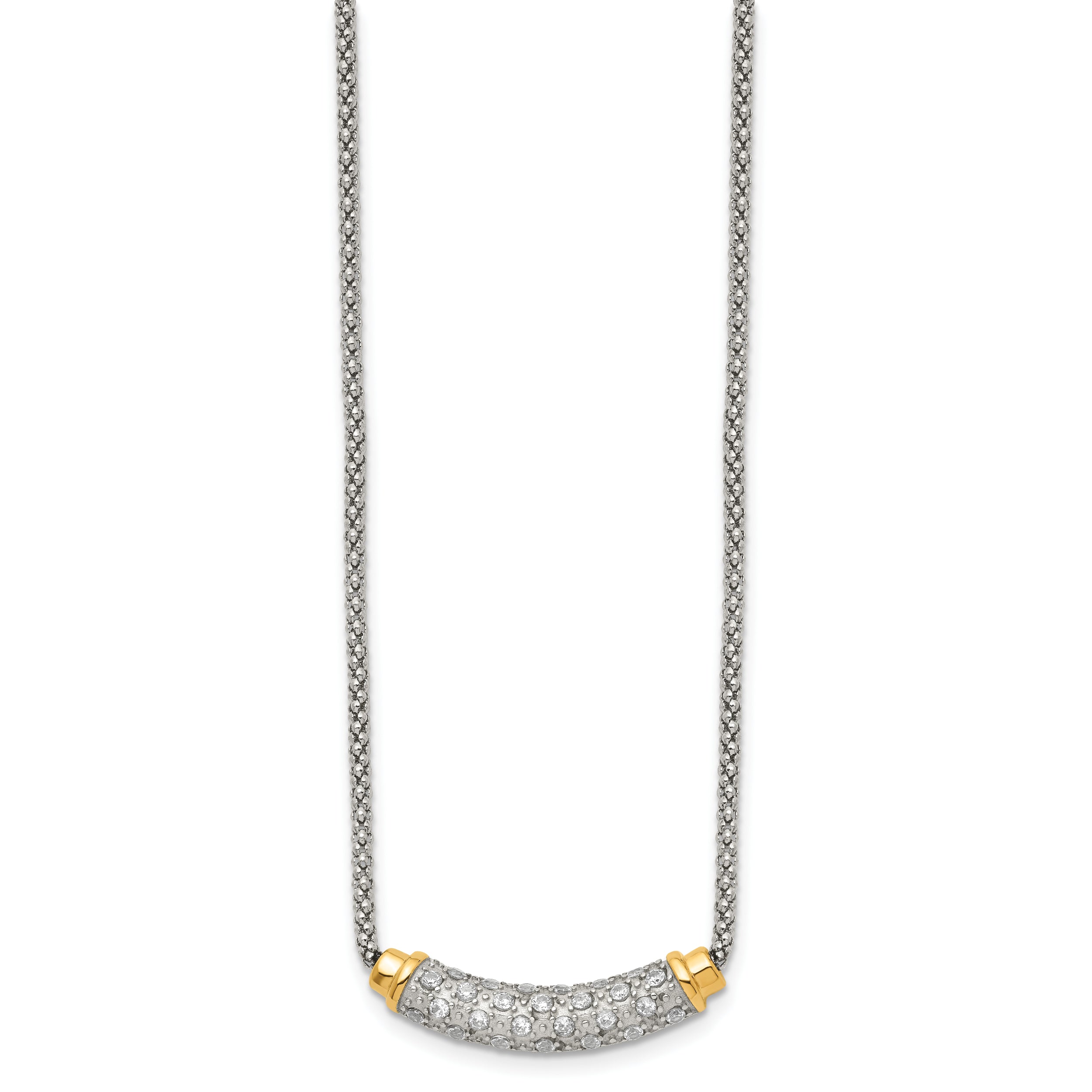 Stainless Steel Polished Yellow PVD-plated CZ Bar w/2in ext. Necklace