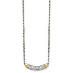 Stainless Steel Polished Yellow PVD-plated CZ Bar w/2in ext. Necklace