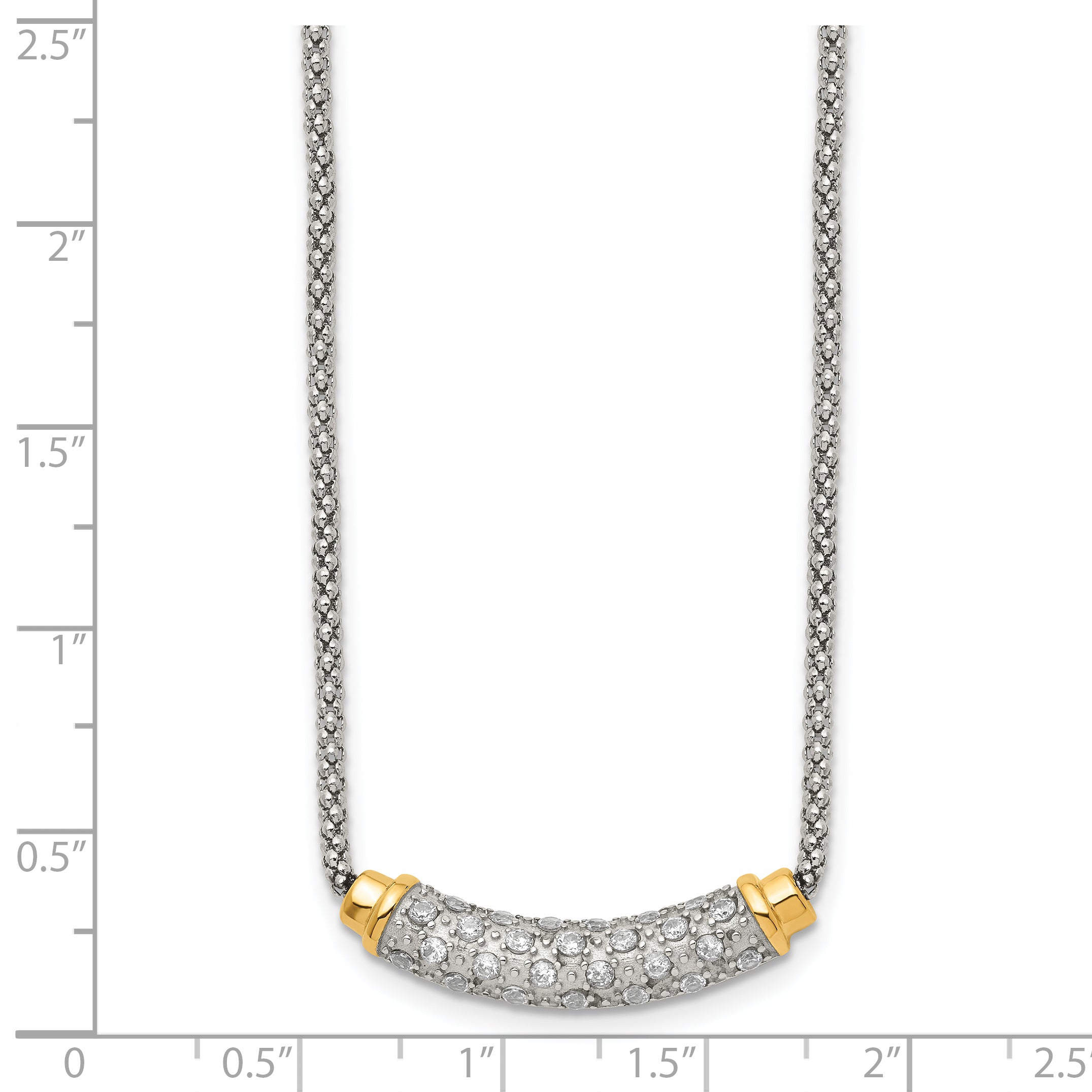 Stainless Steel Polished Yellow PVD-plated CZ Bar w/2in ext. Necklace