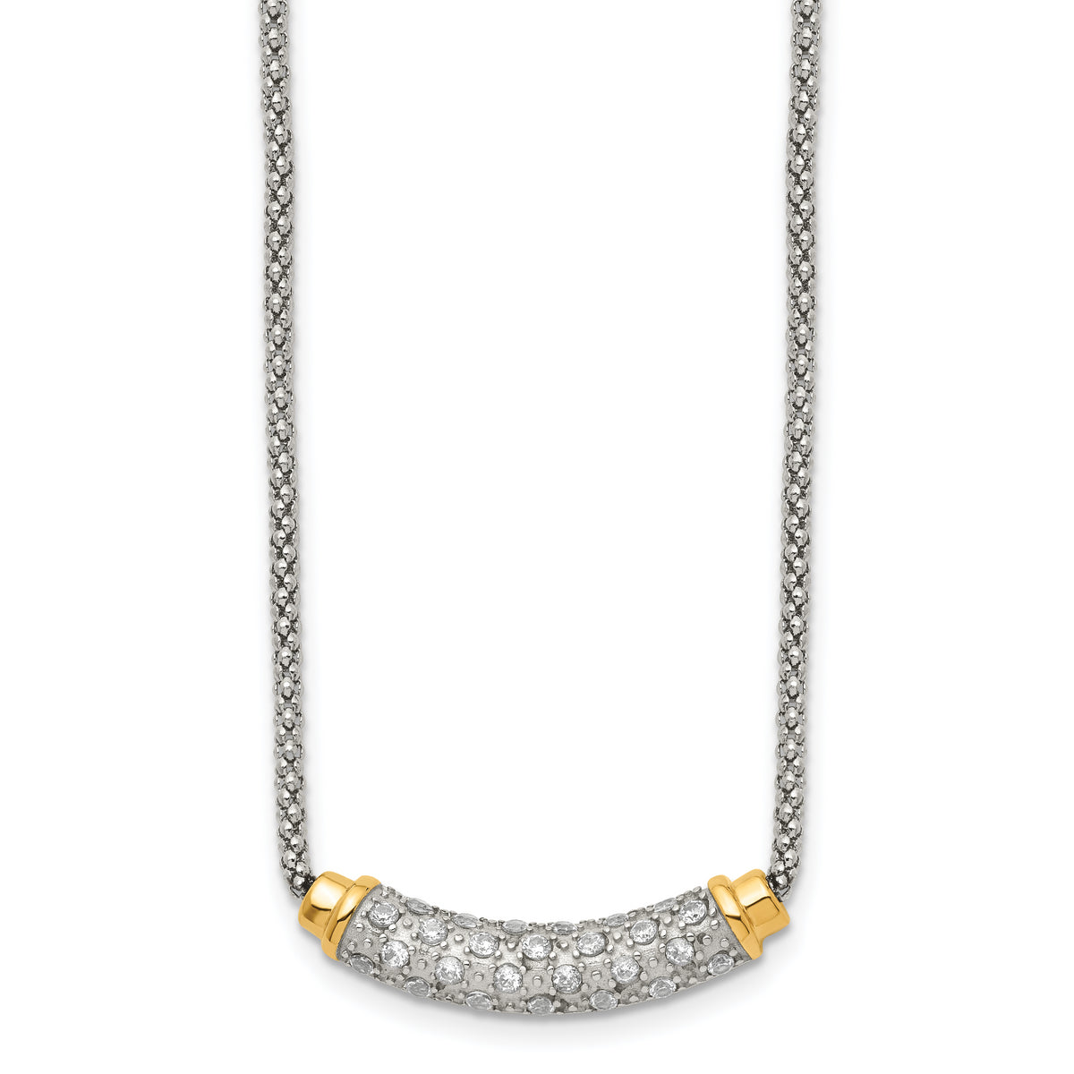 Stainless Steel Polished Yellow PVD-plated CZ Bar w/2in ext. Necklace