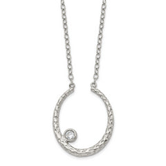 Stainless Steel Polished and Textured w/CZ 18in w/2in ext Necklace