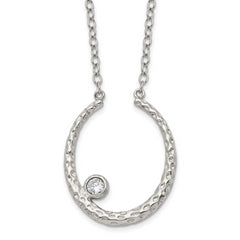 Stainless Steel Polished and Textured w/CZ 18in w/2in ext Necklace