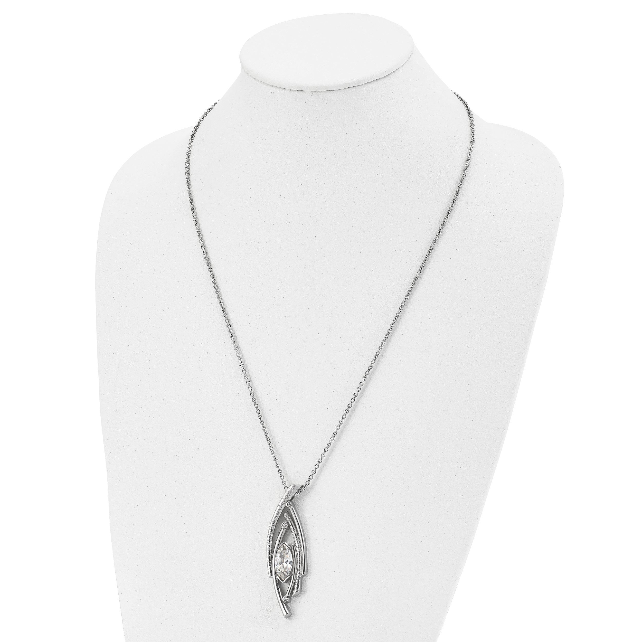 Stainless Steel Polished and Textured w/CZ 24in w/2in ext Necklace