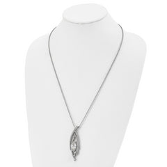 Stainless Steel Polished and Textured w/CZ 24in w/2in ext Necklace