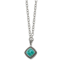 Chisel Stainless Steel Antiqued and Polished Imitation Turquoise Pendant on a 20.5 inch Open Link Chain Necklace