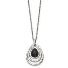 Chisel Stainless Steel Polished and Textured Black Onyx Pendant on an 18 inch Cable Chain with a 2 inch Extension Necklace