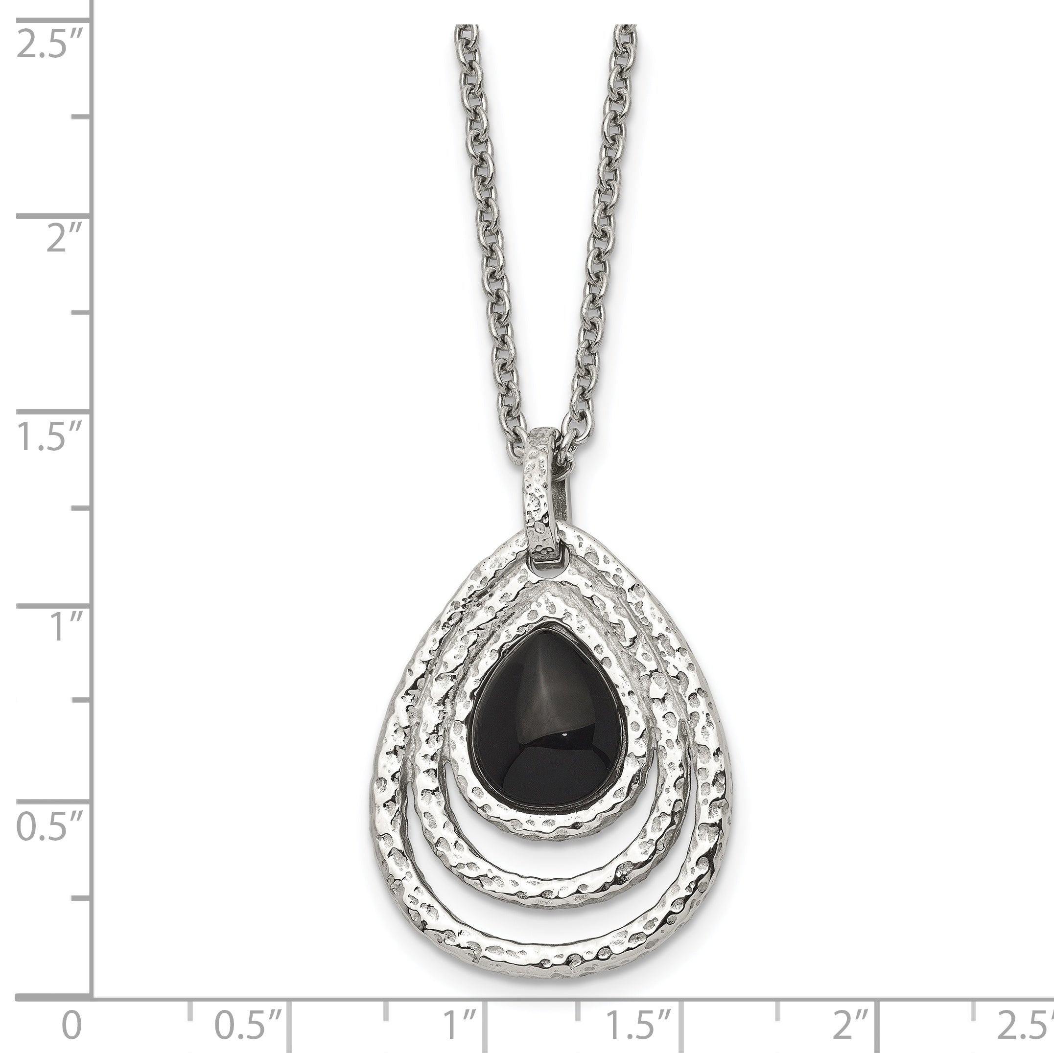 Chisel Stainless Steel Polished and Textured Black Onyx Pendant on an 18 inch Cable Chain with a 2 inch Extension Necklace