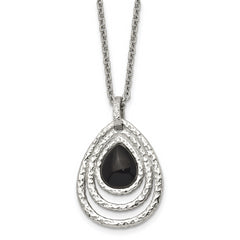 Chisel Stainless Steel Polished and Textured Black Onyx Pendant on an 18 inch Cable Chain with a 2 inch Extension Necklace