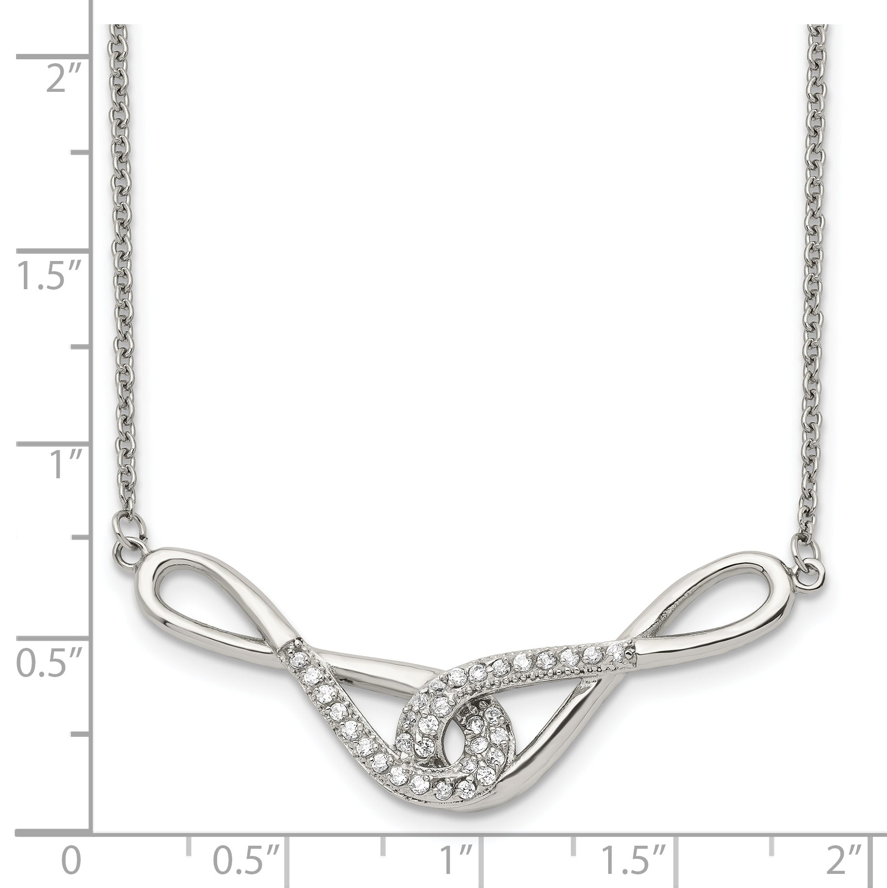 Stainless Steel Polished w/CZ Infinity Symbols 19in Necklace