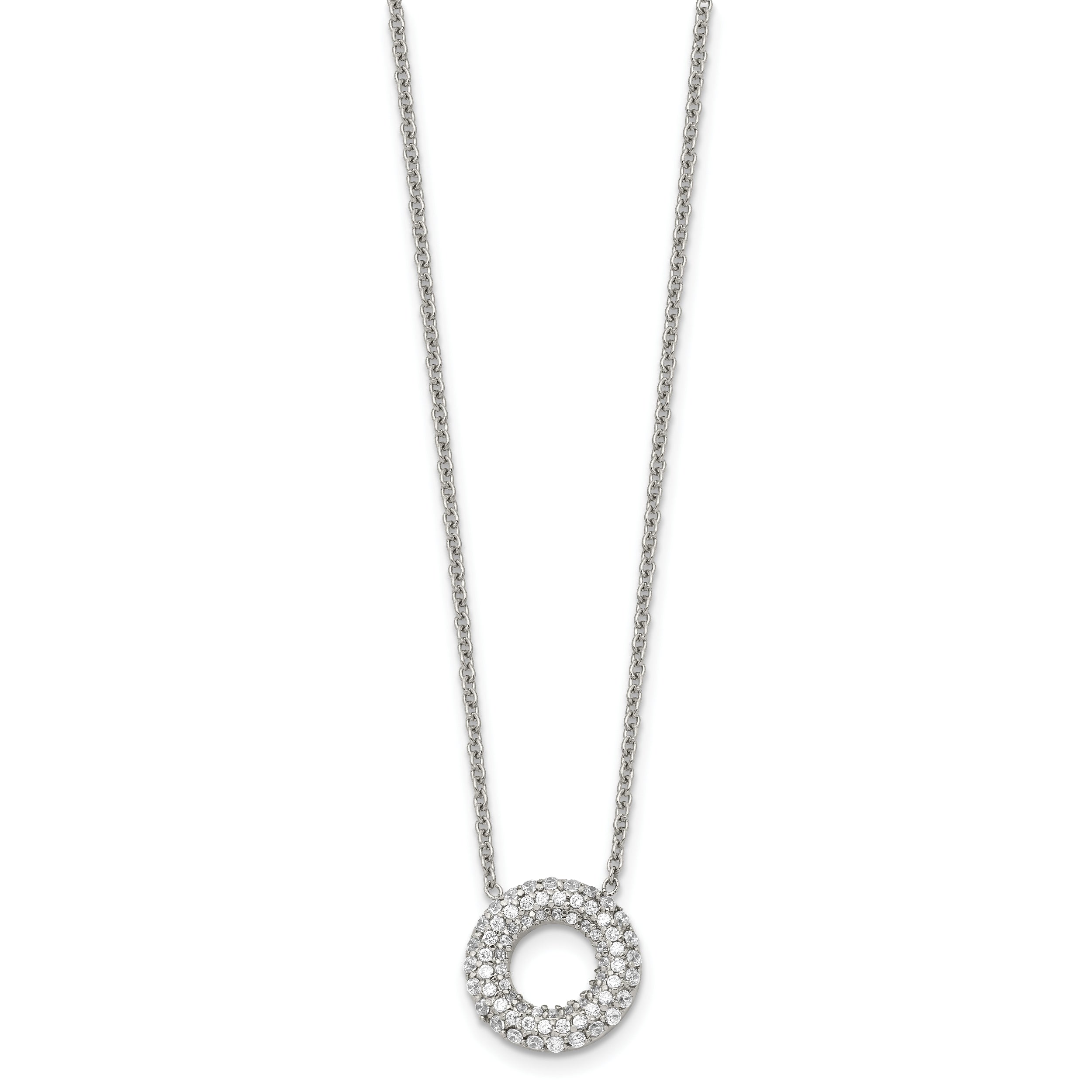 Stainless Steel Polished CZ Circle 18.25in Necklace