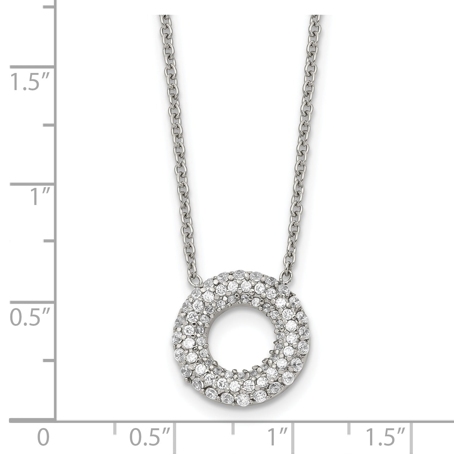 Stainless Steel Polished CZ Circle 18.25in Necklace