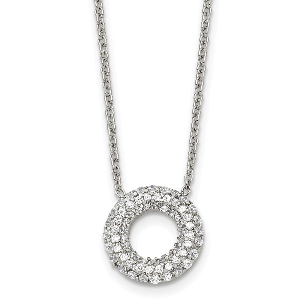 Stainless Steel Polished CZ Circle 18.25in Necklace