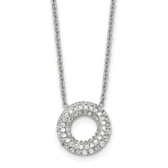 Stainless Steel Polished CZ Circle 18.25in Necklace