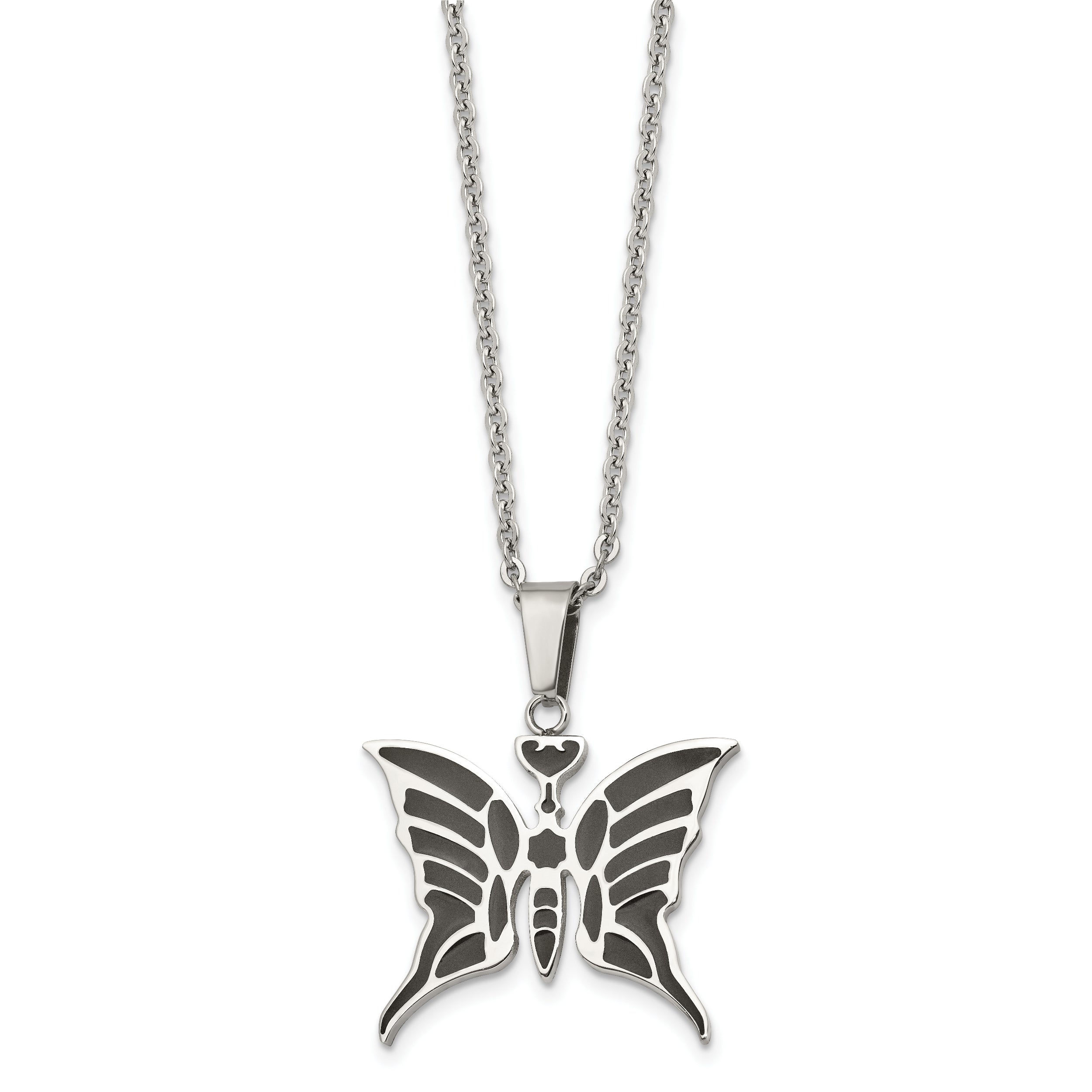 Stainless Steel Polished Enameled Butterfly 20in Necklace