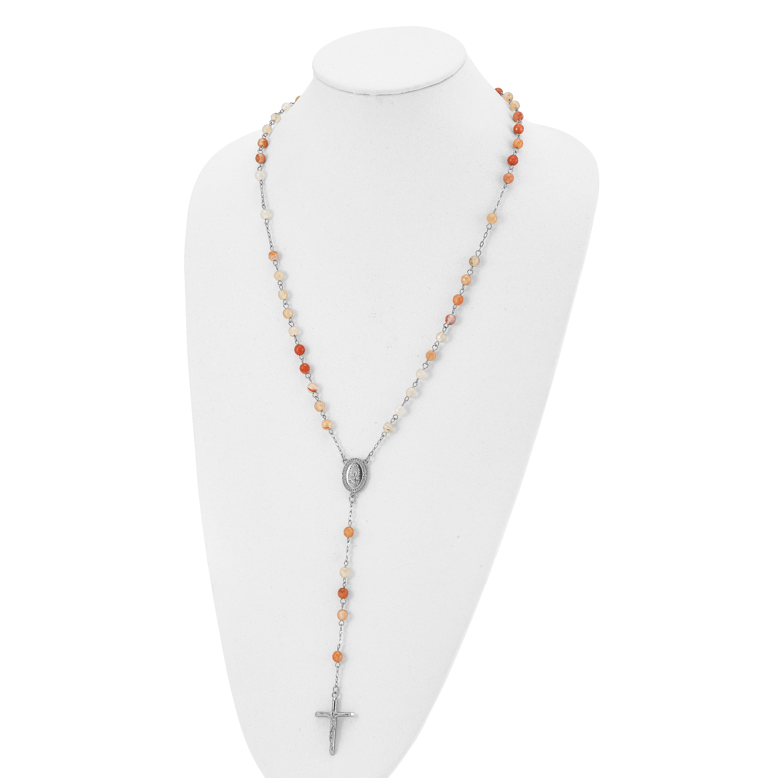 Chisel Stainless Steel Polished with Agate Beads 31 inch Rosary Necklace