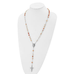 Chisel Stainless Steel Polished with Agate Beads 31 inch Rosary Necklace