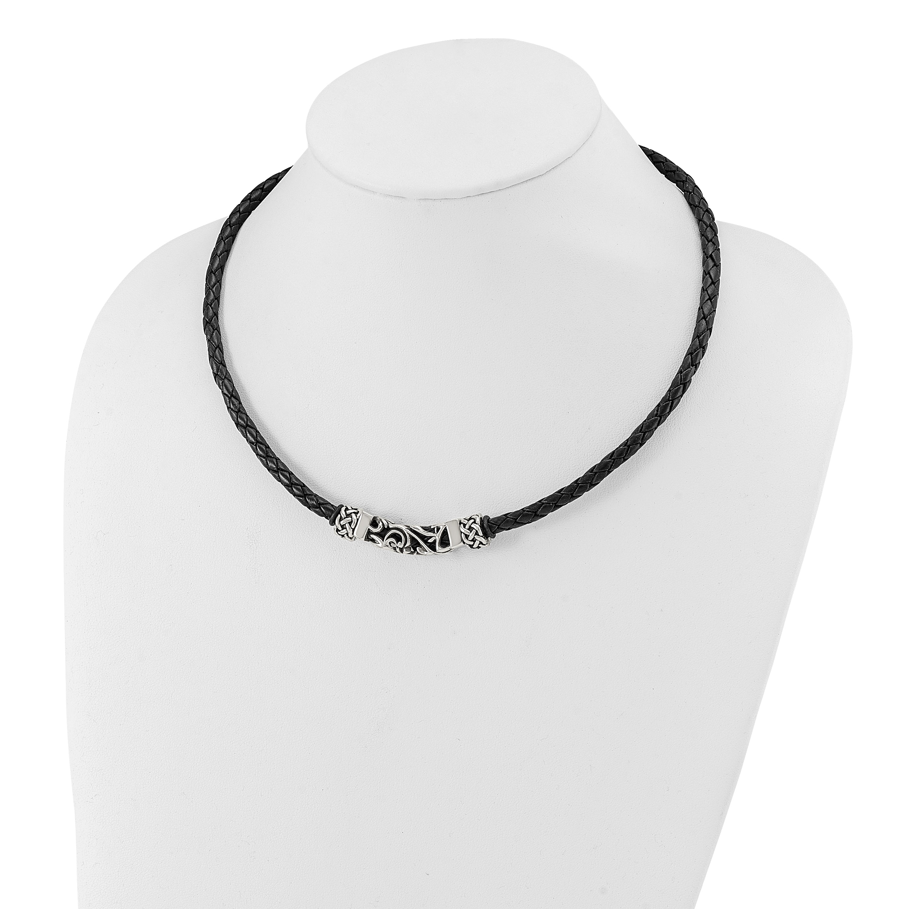 Chisel Stainless Steel Black Leather with Antiqued Beads 19.75 inch Necklace