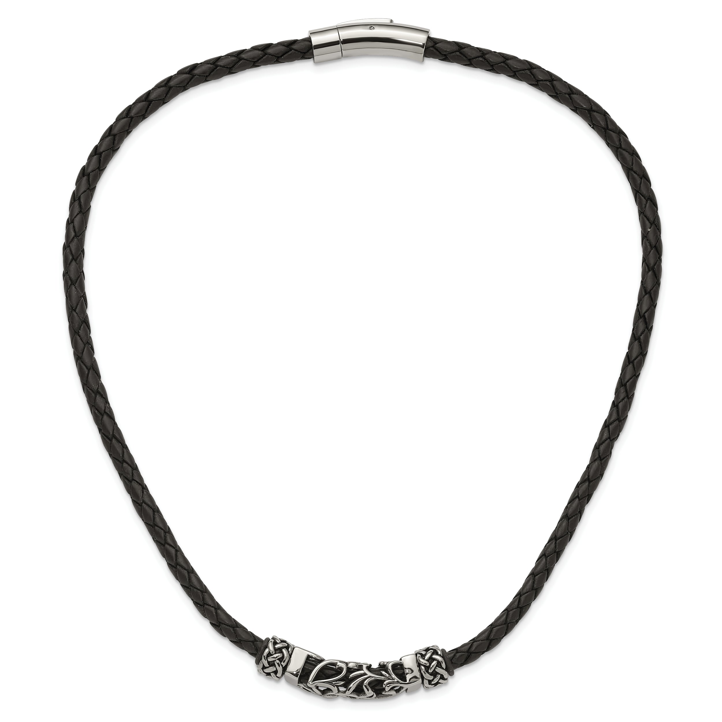 Chisel Stainless Steel Black Leather with Antiqued Beads 19.75 inch Necklace