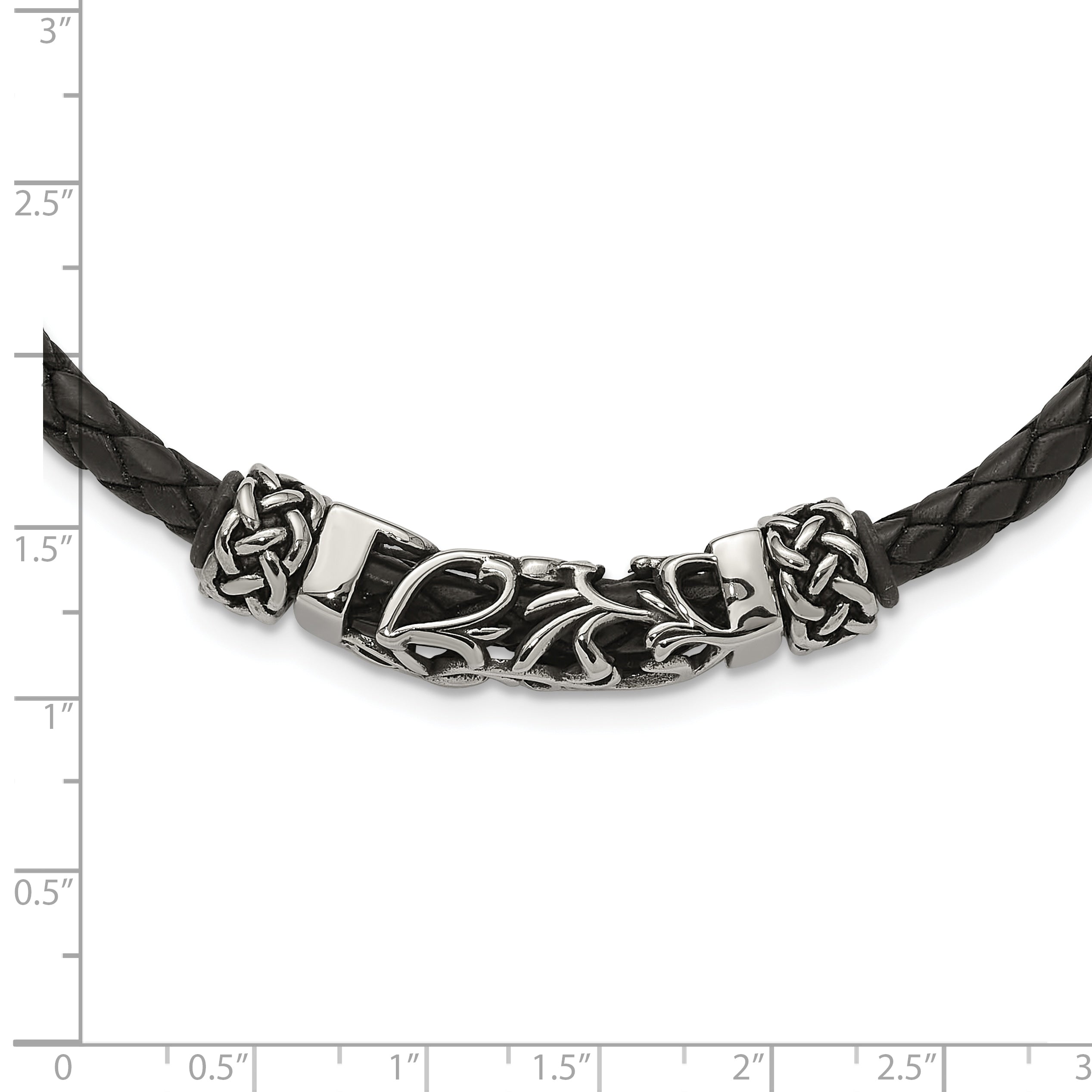 Chisel Stainless Steel Black Leather with Antiqued Beads 19.75 inch Necklace