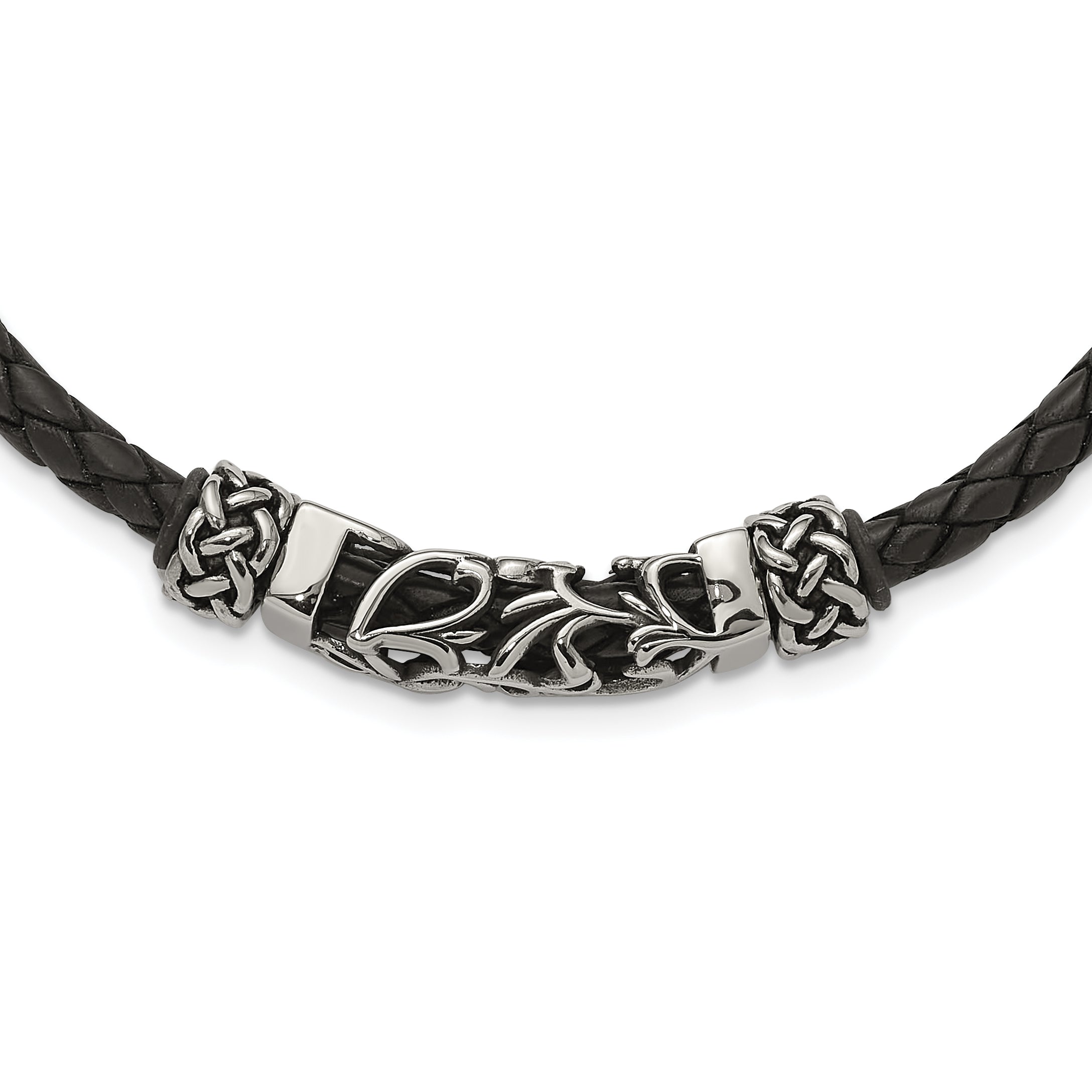 Chisel Stainless Steel Black Leather with Antiqued Beads 19.75 inch Necklace