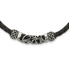 Chisel Stainless Steel Black Leather with Antiqued Beads 19.75 inch Necklace