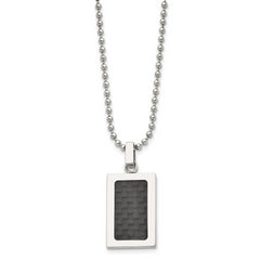 Stainless Steel 22in Polished w/Black Carbon Fiber Inlay Rectangle Necklac