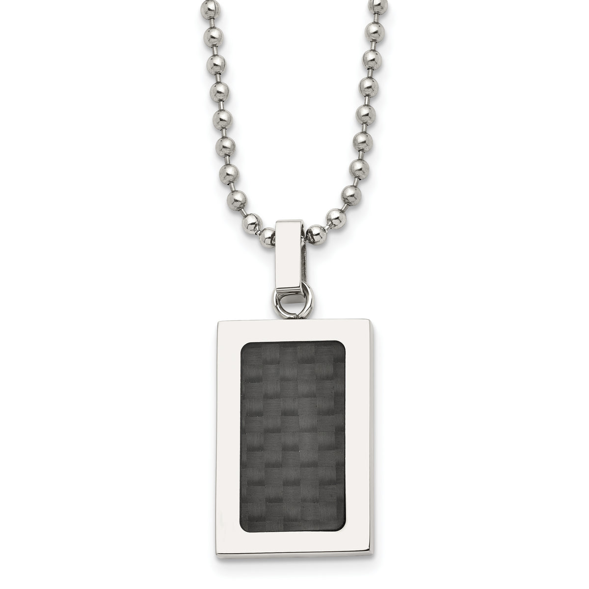 Stainless Steel 22in Polished w/Black Carbon Fiber Inlay Rectangle Necklac