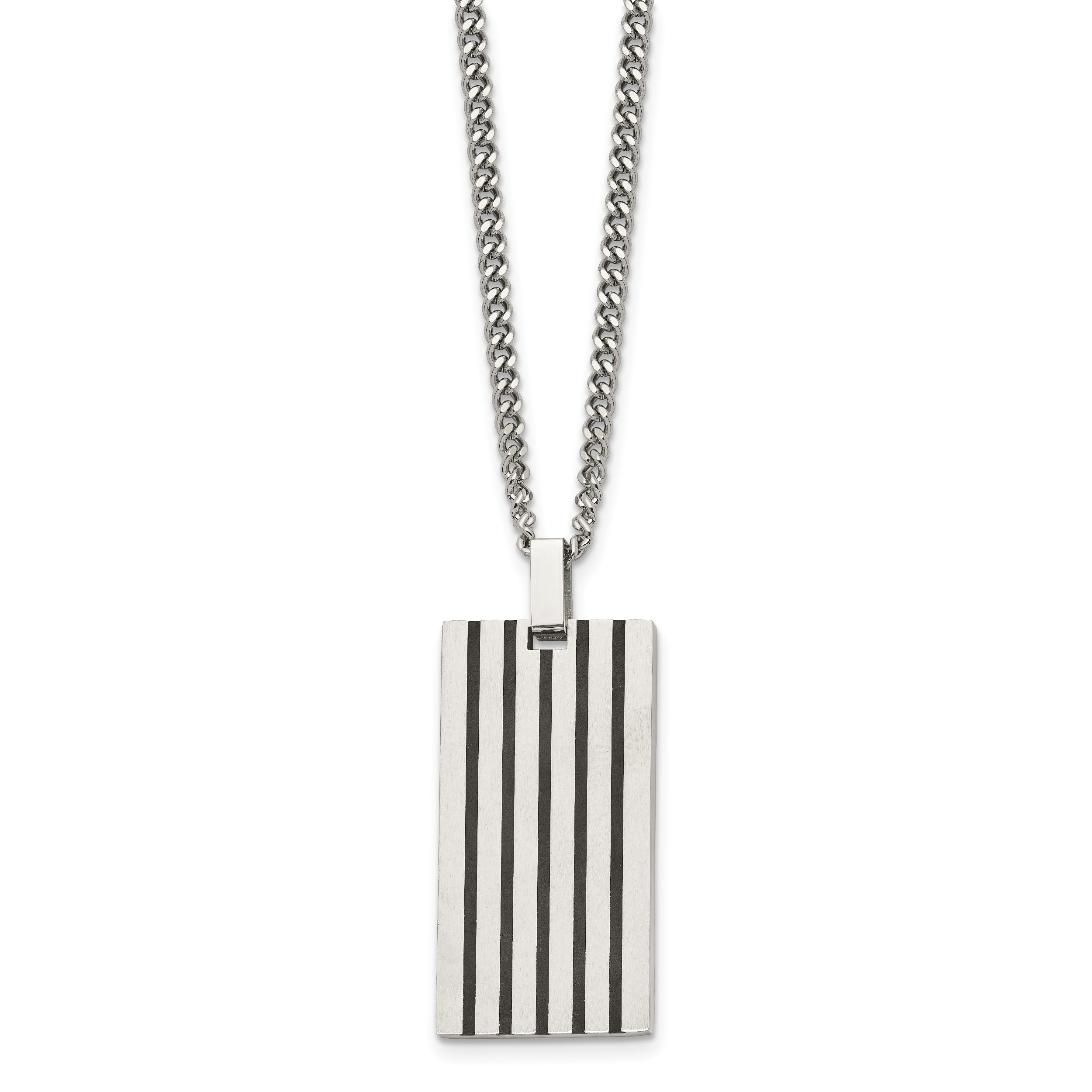 Chisel Stainless Steel Brushed with Black Rubber Inlay Rectangle Dog Tag on a 22 inch Curb Chain Necklace