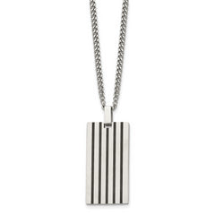 Chisel Stainless Steel Brushed with Black Rubber Inlay Rectangle Dog Tag on a 22 inch Curb Chain Necklace