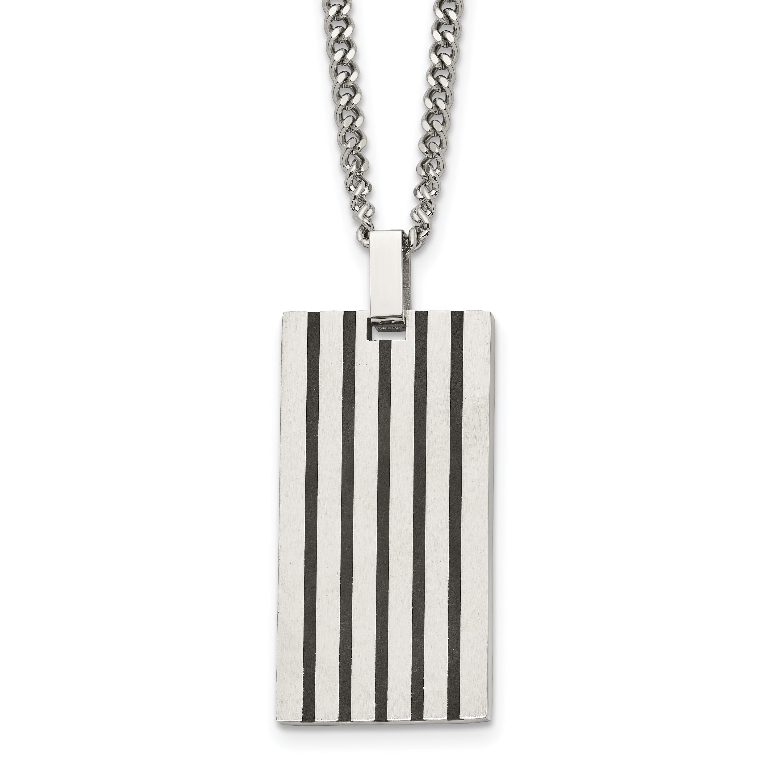 Chisel Stainless Steel Brushed with Black Rubber Inlay Rectangle Dog Tag on a 22 inch Curb Chain Necklace