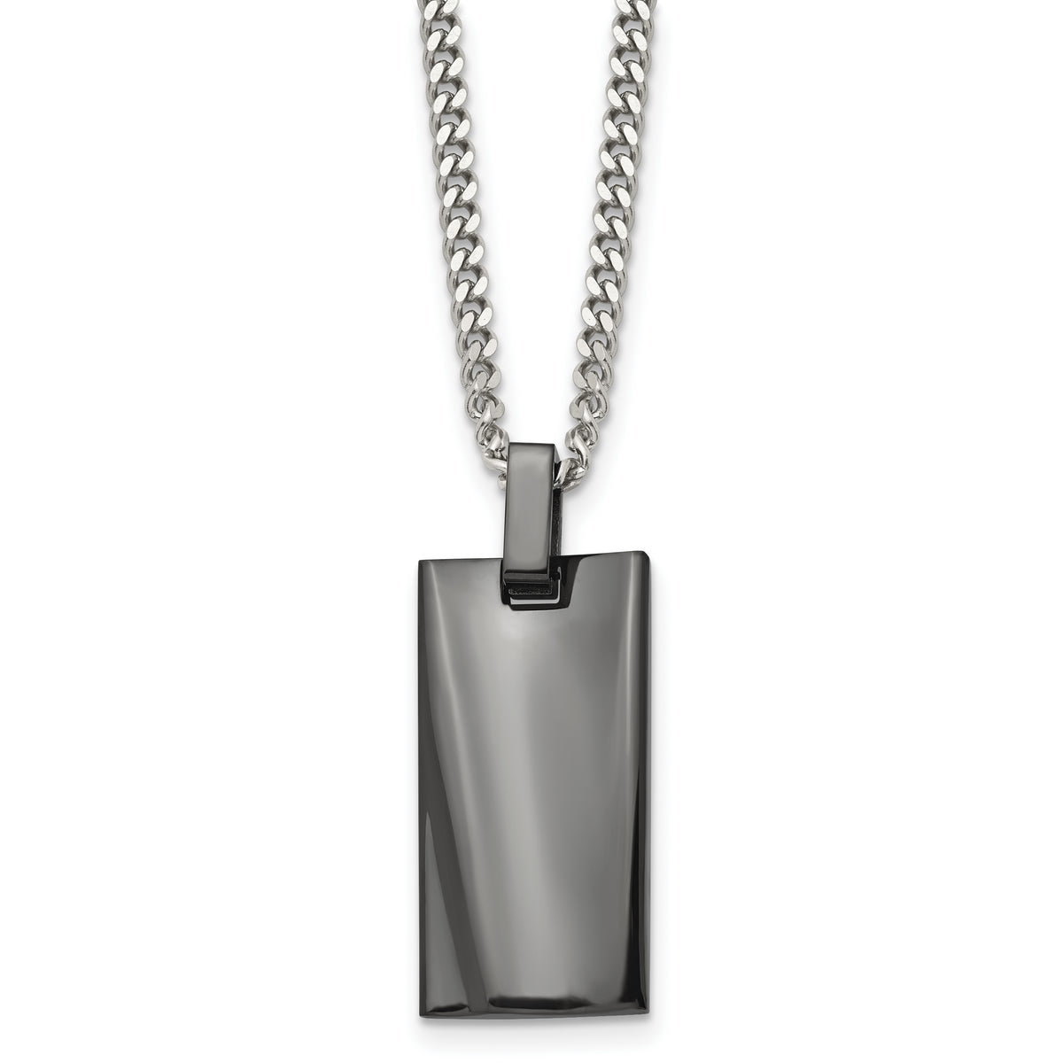 Chisel Stainless Steel Polished Black IP-plated Rectangle Dog Tag on a 22 inch Curb Chain Necklace