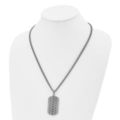 Chisel Stainless Steel Brushed and Textured with Black CZ Dog Tag on a 22 inch Curb Chain Necklace