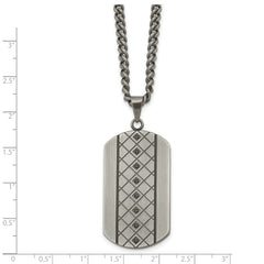 Chisel Stainless Steel Brushed and Textured with Black CZ Dog Tag on a 22 inch Curb Chain Necklace