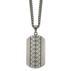 Chisel Stainless Steel Brushed and Textured with Black CZ Dog Tag on a 22 inch Curb Chain Necklace