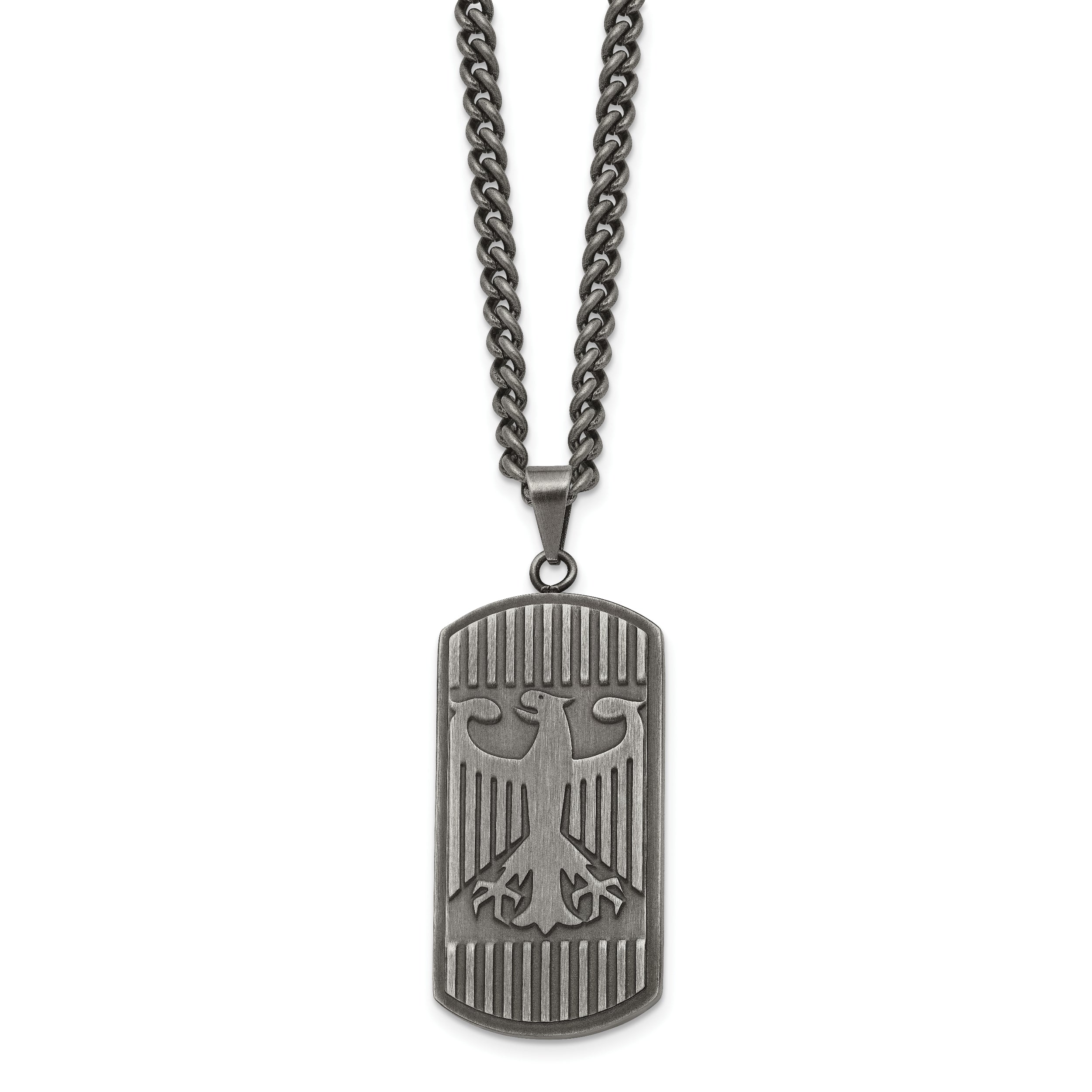 Chisel Stainless Steel Antiqued and Brushed Phoenix Dog Tag on a 22 inch Curb Chain Necklace