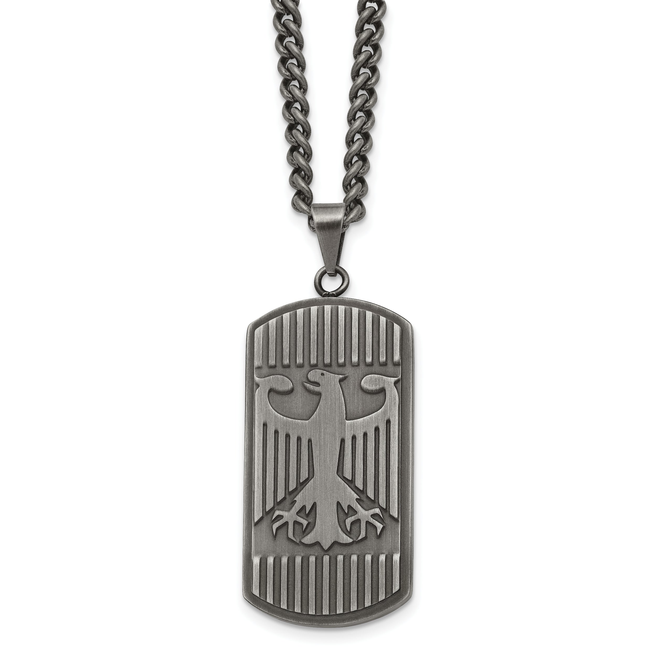 Chisel Stainless Steel Antiqued and Brushed Phoenix Dog Tag on a 22 inch Curb Chain Necklace