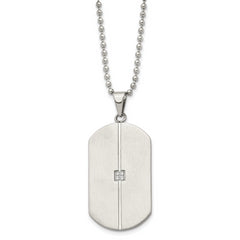 Chisel Stainless Steel Brushed and Polished with CZ Dog Tag on a 20 inch Ball Chain Necklace