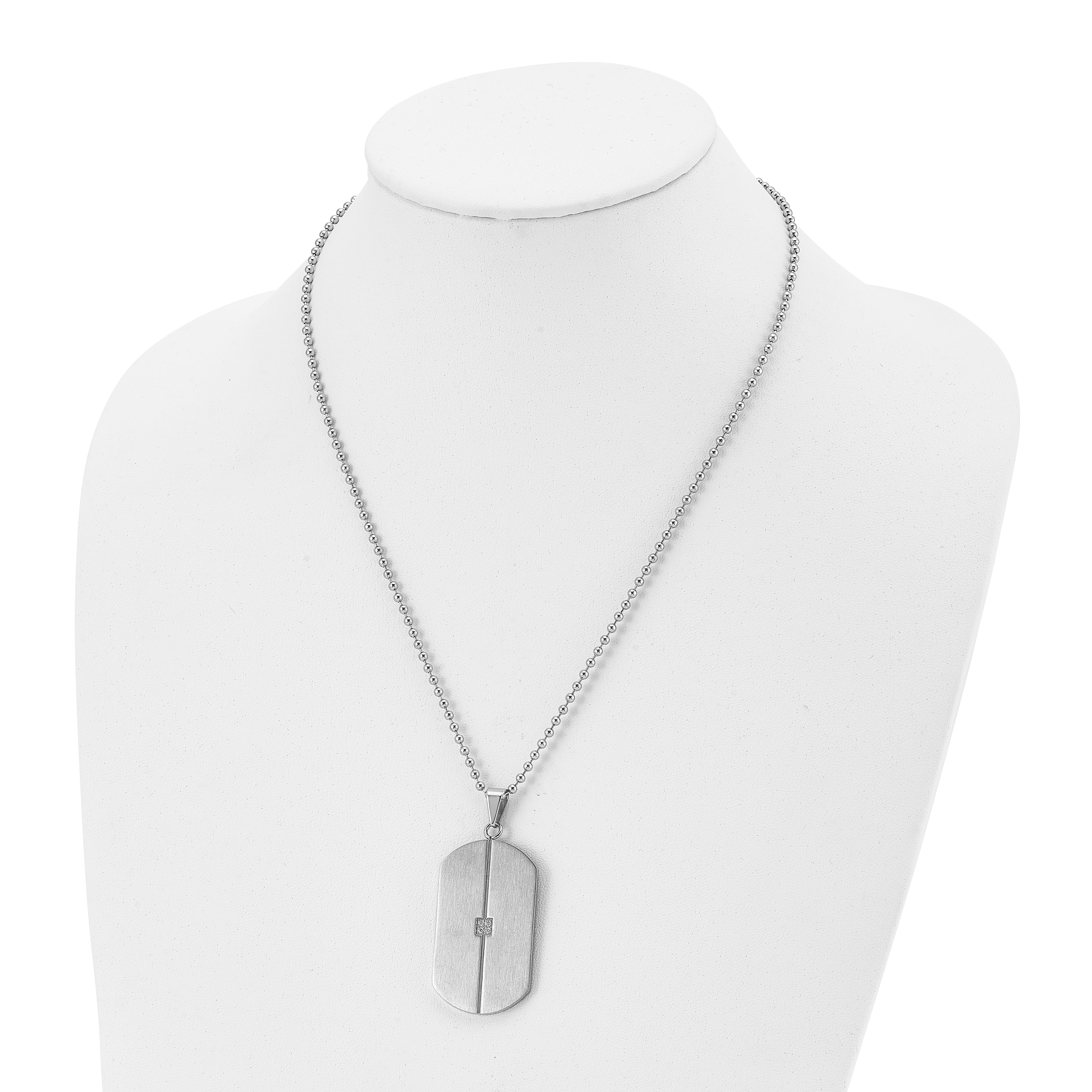 Chisel Stainless Steel Brushed and Polished with CZ Dog Tag on a 20 inch Ball Chain Necklace