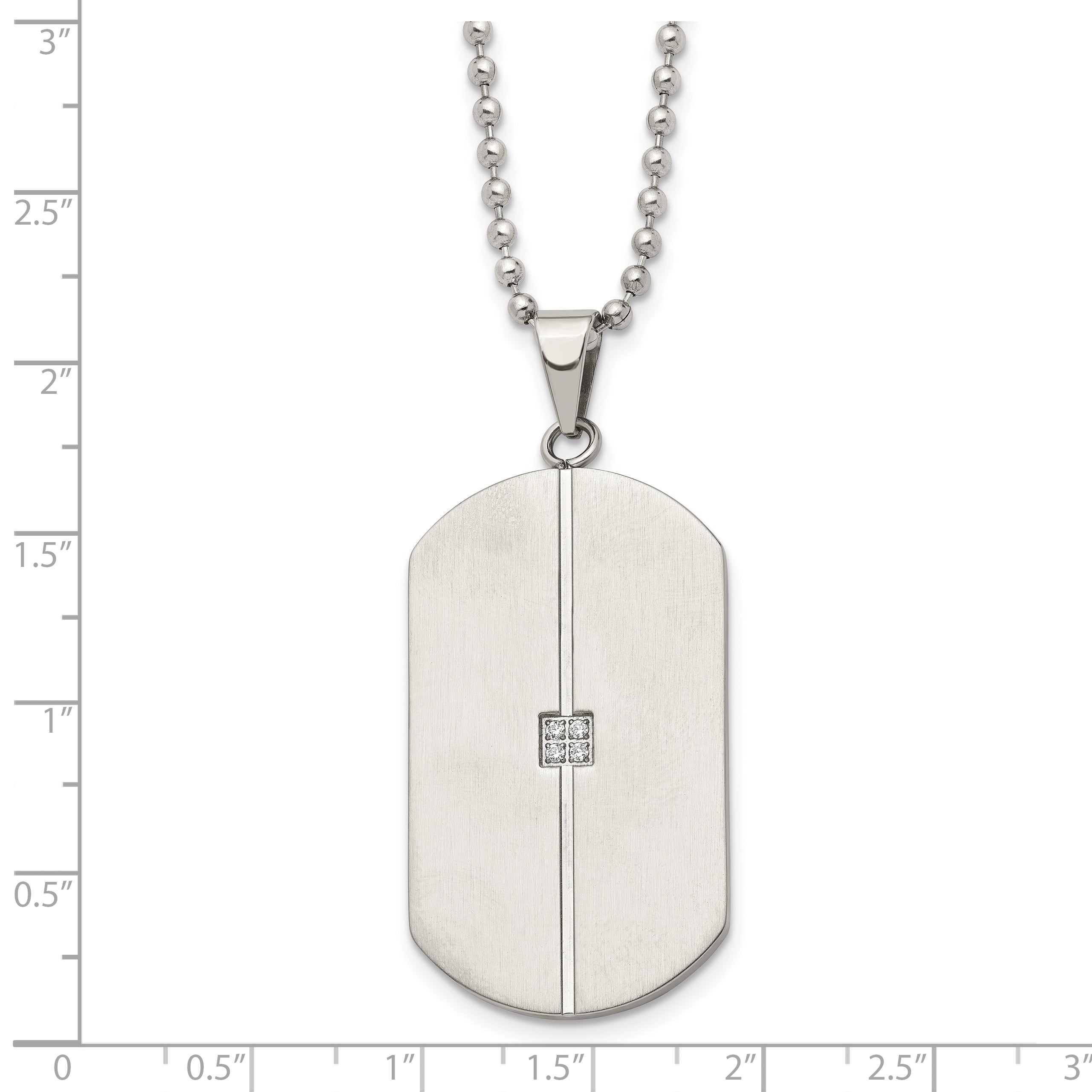 Chisel Stainless Steel Brushed and Polished with CZ Dog Tag on a 20 inch Ball Chain Necklace