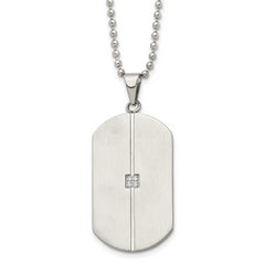 Chisel Stainless Steel Brushed and Polished with CZ Dog Tag on a 20 inch Ball Chain Necklace